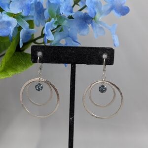 Genuine Blue Crystal Vintage Circular Drop Earrings